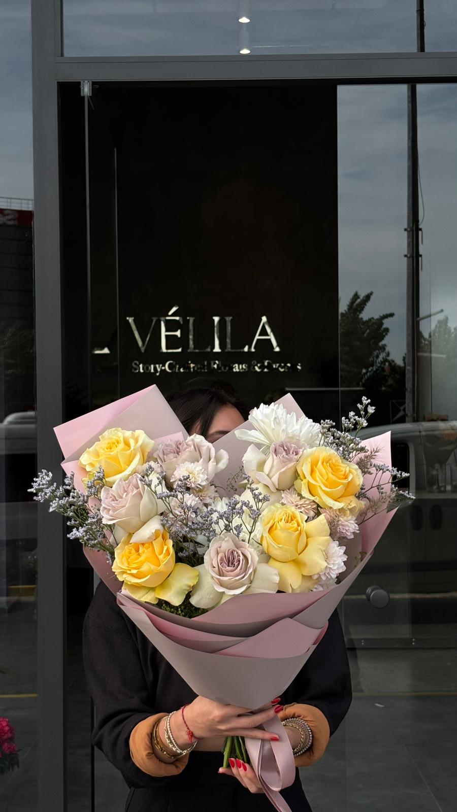 Sarı &amp; Lila Tonlu Büyük Buket